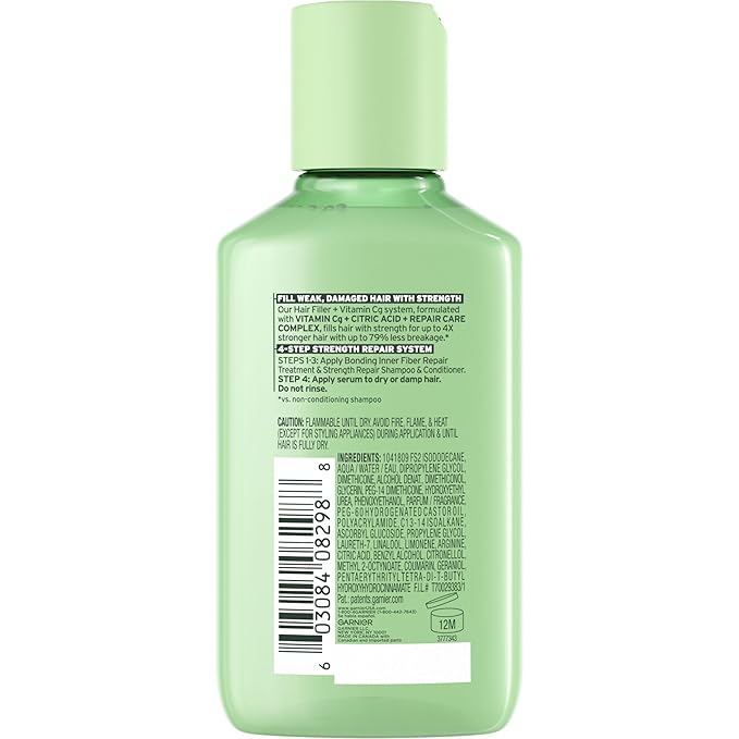 Garnier Fructis Hair Filler Strength Repair Serum Treatment with Vitamin Cg, Hair Serum for Weak, Damaged Split Ends, 3.8 Fl Oz, 1 Count