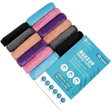 Orighty Makeup Remover Cloths 12 Packs, Makeup Removal Face Cleansing Cloth, Reusable Microfiber Facial Cleansing Towels, Remove Instantly Dirt with Just Water, 12 x 6 in, 6 Colors