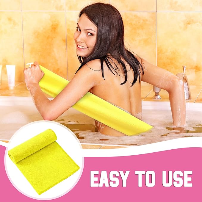 Tatuo 4 Pieces Korean Exfoliating Washcloth Body Back Scrubber Japanese Italy Exfoliating Cloth 35.5 Inch Long Bath Towel Washcloth Dead Skin Remover for Men Women(Mixed Color)