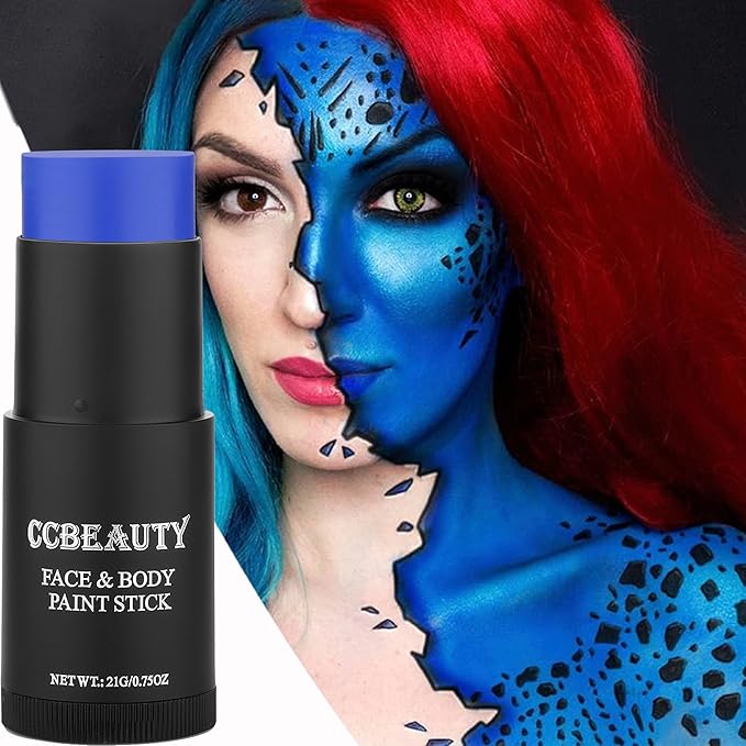 CCbeauty Royal Blue Face Paint Stick, Face Painting Kit, Full Coverage SFX Makeup Foundation, Professional Non-Toxic Body Paint for Halloween Costume Cosplay Party, Avatar, Mystique, Smurf Makeup