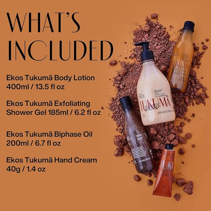 natura - Ekos Tukumã Collection Replenishing Gift Set (4 Products) - Body Lotion, Hand Cream, Shower Oil, and Shower Gel - Gift Box - Vegan Skin Care - Brazilian Beauty Secrets - Self Care & Body Care