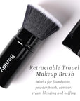 Makeup Brush Kabuki Face Brushes Retractable Travel Blush Brush Portable Flawless for Foundation, Powder Blush, Bronzer, Buffing, Liquid, Cream, Cruelty Free with Cover(Flat-Head)