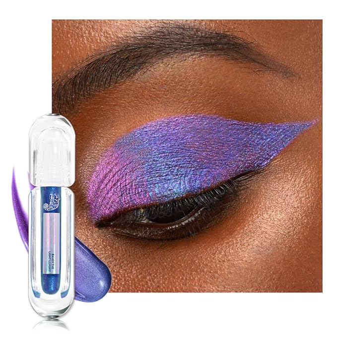 AMY'S DIARY Duochrome MultiChrome Chameleon Liquid Metallic Eyeshadow, High-Impact Multi-Dimensional Finish,Purple blue Silky Smooth and High Pigment Holographic Glitter Eyeshadow Makeup (03#)