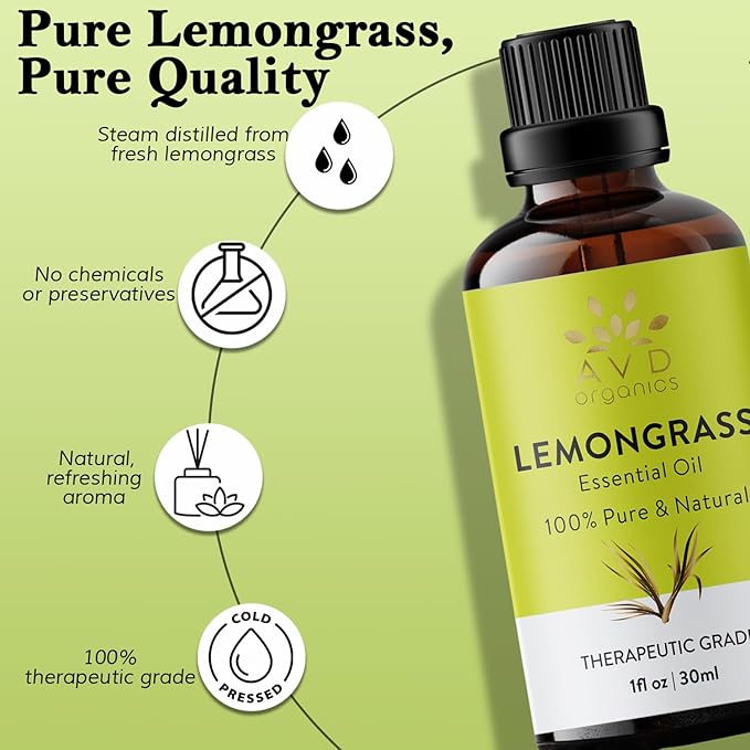 Lemongrass Essential Oil | 100% Pure and Natural USDA Organic Lemon Grass Oil | for Aromatherapy Skin Home Diffusers Carrier | 3.38 fl. Oz