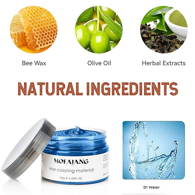 Hair Wax Spray - Temporary Blue Hair Styling Clay for Temporary Hair Color, Cosplay & Parties (4.23 oz)