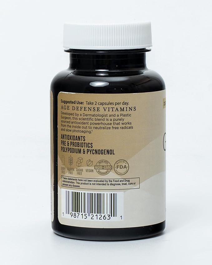 Age Defense Vitamins - Dermatologist and Plastic Surgeon Developed to Fight photoaging and Melasma, Polypodium Leucotomos Antioxidant Formula – Vegan, Gluten-Free – 60 Capsules