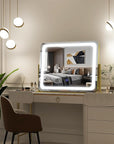 FENNIO Gold Vanity Mirror with Lights 22"x19", LED Lighted Makeup Mirror, Large Makeup Mirror, Make up Mirror with Lighting,Touch Screen with 3-Color Lighting,Dimmable,for Vanity Desk Tabletop