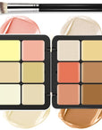 12 Colors Cream [Blush Contour Concealer Highlighter] Makeup Palette for Cheeks - All in One Makeup Palette Kit with Brush, Long Wearing Waterproof Blendable Face Make Up Pallete (#04)