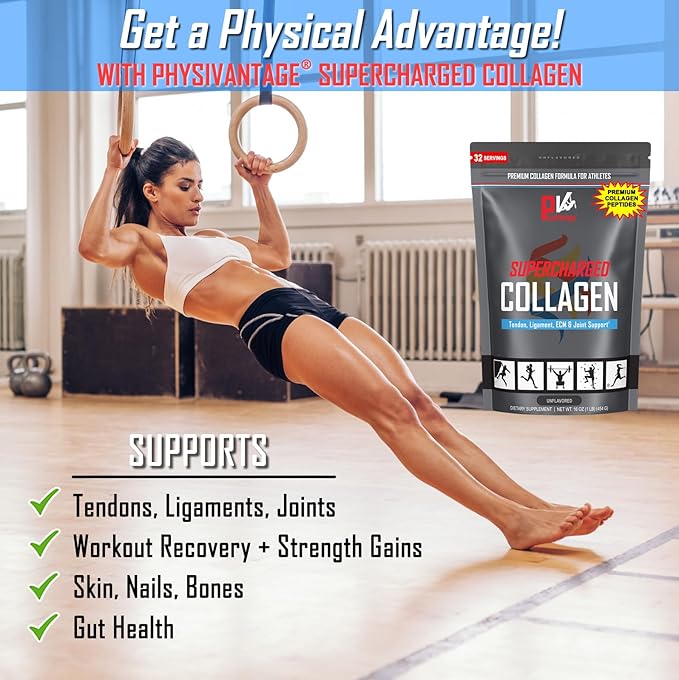 PhysiVantage Supercharged Collagen Peptides Powder - Hydrolyzed Collagen for Joint, Tendon, Ligament, & Skin Health Support - Pomegranate, Keto, Paleo, 16oz | Enhanced with Vitamin C, BCAAs, Grass-Fed