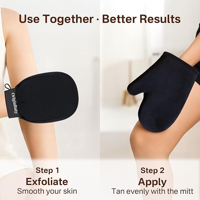Self Tanner Mitt Applicator Set 2 Pack, Self Tanning Mitt For Self Tanner Body, Streak Free Sunless Tan Gloves, Exfoliating Gloves For Self Tanner,Tanning Mit Kit,Tan Mit Applicator