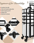 5 in 1 Rolling Makeup Train Case on Wheels Large Cosmetic Organizer Travel Cart for Women Beauty Salon Barber Hairstylist White