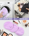SUNLAND Reusable Makeup Remover Pads for Face,Eye,Lips 16 Pack Microfiber Face Cleansing Gloves Washable with Laundry Bag and Travel Bag Rounds Toner Pads（Round 3.15inchx16 Purple）