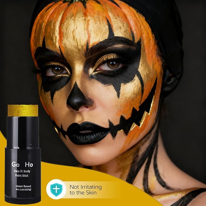 Go Ho Metallic Gold Face Body Paint Stick,Washable Face Paint Gold Eye Black,Non-toxic Cream Body Paint for Halloween Costumes Cosplay SFX Makeup