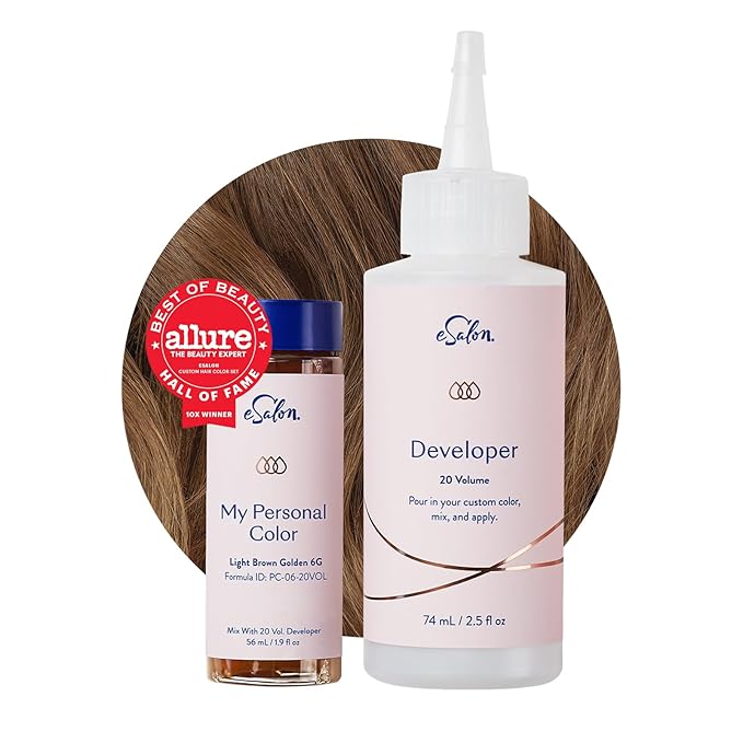 eSalon Permanent Hair Color & Dye Kit - Light Brown Golden - Professional-Grade Ammonia-Free Personal Colorist for Up To 100% Gray Coverage on All Hair Types