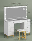 YITAHOME Vanity Desk with Mirror, Power Outlet and 14 Lights, Makeup Table with 8 Drawers, 3 Lighting Colors, for Bedroom and Dressing Areas, White