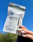 Grin Charcoal Infused Softstx, Gentle Dental Picks, 90 Count, Soft Flexible Bristles, Textured Plaque Removing Toothpick, Minty Flavor, for Between Teeth, Refillable Hygienic Case