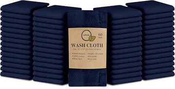 Softolle 100% Cotton Washcloths 60 Pack (12x12 Inches) Soft, Highly Absorbent Washcloth, Face Towels, Wash Cloths for Face, Ring Spun, Bulk Pack (Navy Blue)