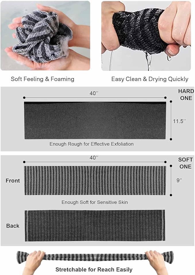 Yiclick 2 Pack Exfoliating Washcloth Towel - Body Scrubber Exfoliator, Loofah Sponge, Korean & Japanse & African Net Sponge Rag - Back Scrubber Washer for Use in Shower Bath