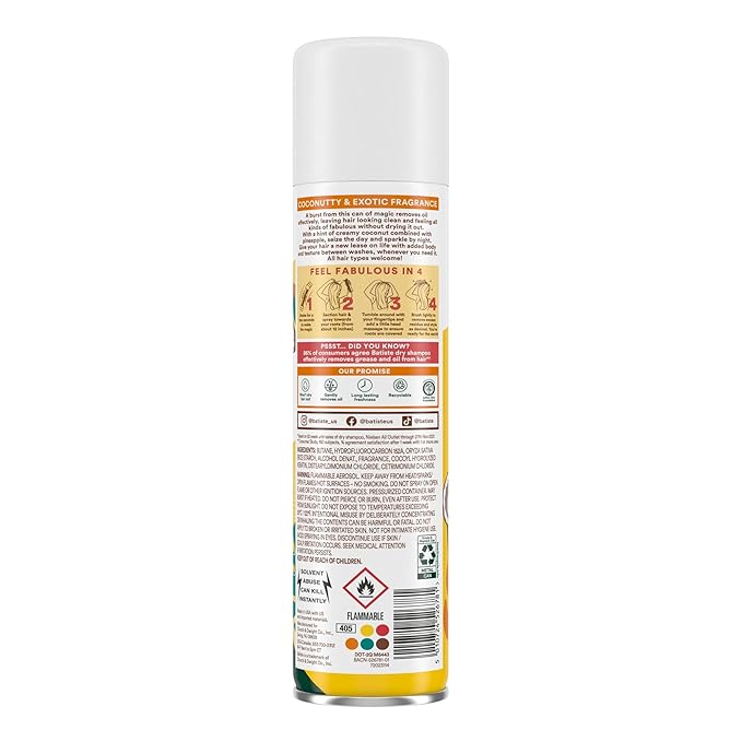 Batiste Dry Shampoo, Tropical Fragrance, Refresh Hair and Absorb Oil Between Washes, Waterless Shampoo for Added Hair Texture and Body, 5.71 oz Dry Shampoo Bottle