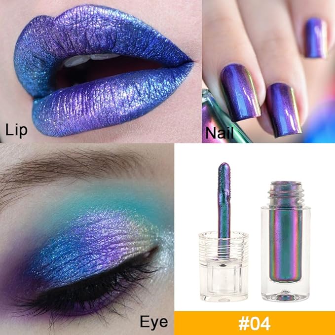 Purple Teal Duochrome MultiChrome Chameleon Liquid Metallic Eyeshadow, High-Impact Multi-Dimensional Finish, Purple Blue Silky Smooth and High Pigment Holographic Glitter Eyeshadow Makeup (#04)