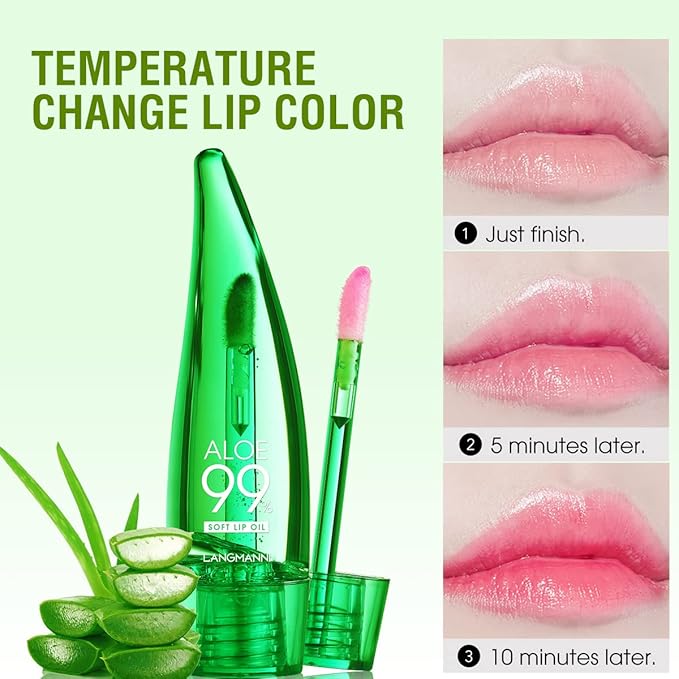 3 Pcs Aloe Vera Lip Gloss Set,Magic Temperature Color Change Lip Gloss Moisturizing Long Lasting Lip Stain Liquid Lipstick Lip Tint for Women