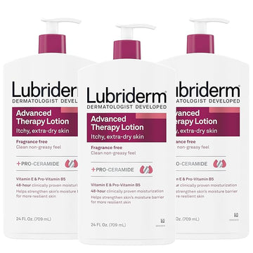 Lubriderm Advanced Therapy Fragrance-Free Moisturizing Lotion with Vitamins E and Pro-Vitamin B5, Intense Hydration for Extra Dry Skin, Non-Greasy Formula, Pack of Three, 3 x 24 fl. oz