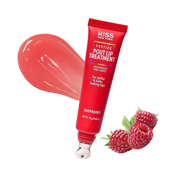 KISS NEW YORK Peptide Lip Treatment, Hydrating & Non-Sticky Tinted Plumping Balm, Shea Butter, Castor Oil & Squalane Reduces Look of Fine Lines, Softer & Fuller Lips with Cooling Metal Tip (Raspberry)