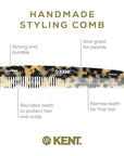Kent 9T Fine Tooth and Wide Tooth Hair Combs - Large Detangler Handmade Dressing Comb - Wet & Dry Use, Durable Grooming for Women & Men - Made in England (WhiteTokyo)