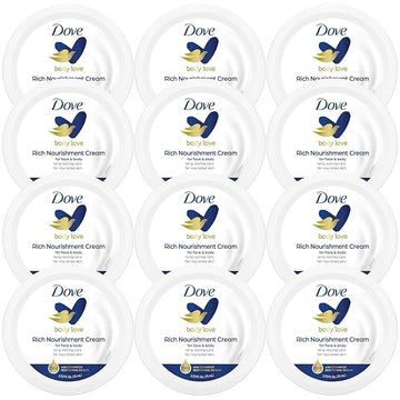 Dove Body Love Rich Nourishment Cream, Face, Hand & Body Lotion for Extremely Dry Skin, Fast-Absorbing 72-Hour Moisturizing Cream with Ceramide Serum, Travel Size, 2.53 Oz (Pack of 12)