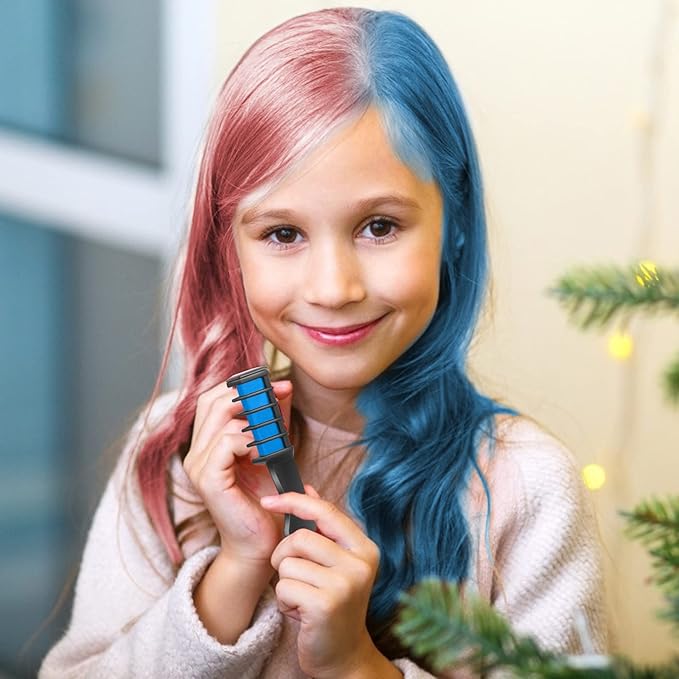 New Hair Chalk Comb Temporary Hair Color Dye for Girls Kids with Light Color Hair, Washable Hair Chalk for Girls Age 4 5 6 7 8 9 10 Birthday Cosplay DIY,Independence Day (Red,White,Blue)