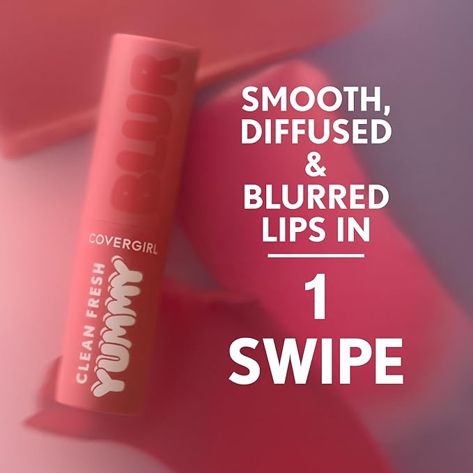 COVERGIRL Clean Fresh Yummy Blur Lipstick, Blurring Effect, Matte Lip Color, Fresh Pear Flavored, Vegan Formula - 120 Sugar Poppy Blur (Bubblegum Pink)