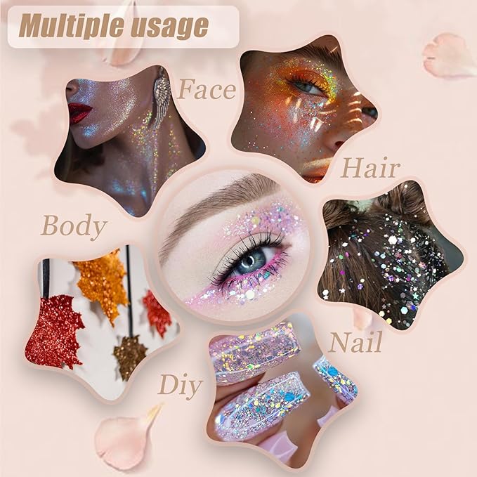 Face Body Glitter, Hair Glitter Sparkles Chunky Face Glitter Gel for Girls Makeup Singer Concerts Mermaid Festival Sequins Face Paint (3pc Silver)