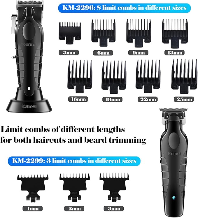 KEMEI Professional Hair Clipper, Hair Trimmer, Beard Shaver Set for Men, Electric Cordless Barber Clipper Beard Trimmer, Rechargeable Fade Clipper Haircutting Kit, KM-2299, KM-2296, KM-1102
