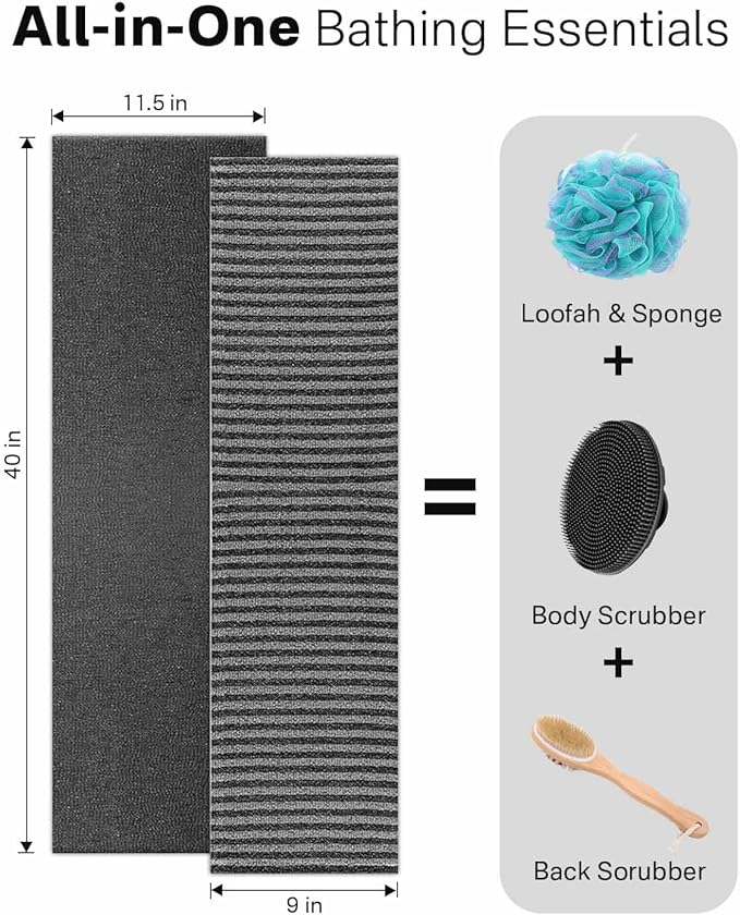 Yiclick 2 Pack Exfoliating Washcloth Towel - Body Scrubber Exfoliator, Loofah Sponge, Korean & Japanse & African Net Sponge Rag - Back Scrubber Washer for Use in Shower Bath