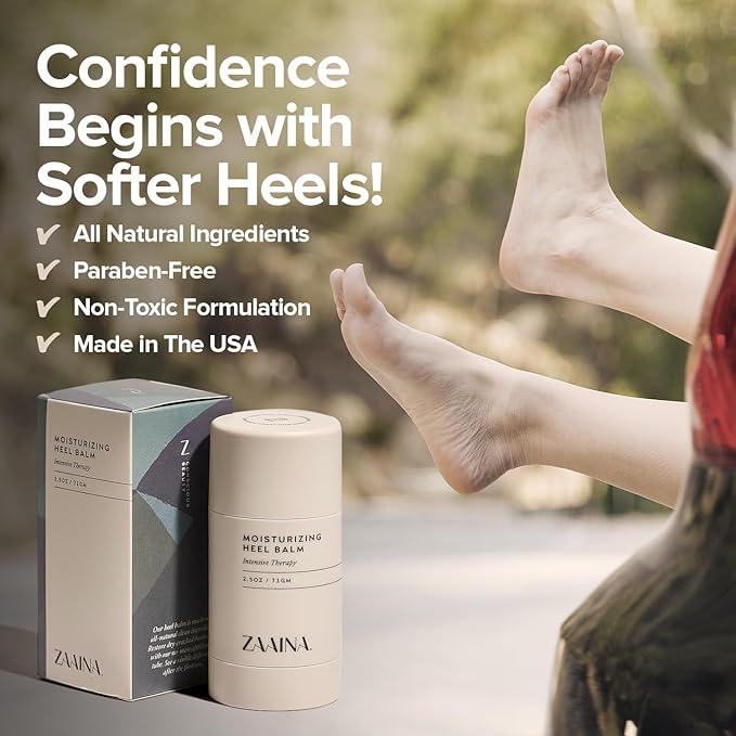 ZAAINA Intensive Heel Balm Stick for Cracked Heels – Natural Foot Balm for Dry Feet, Calluses & Rough Skin – Moisturizing Heel Softener with Shea Butter, Tea Tree & Peppermint – 2.5oz Twist-Up Tube