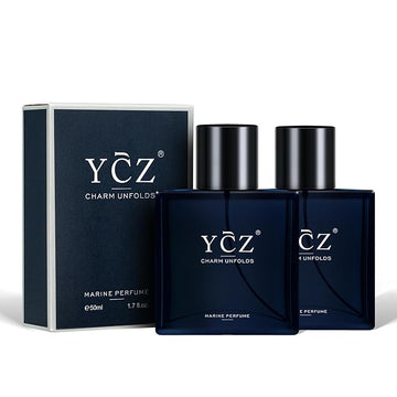 Ycz Charm Unfolds Marine Perfume for Men, 1.7 oz. Long Lasting Eau De Parfum Cologne For Men, Oriental Woody Fragrance - Ideal Special Occasions, Making it the Ideal gentlemen’s Gift (2-Pack).