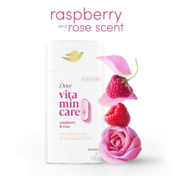 Dove VitaminCare+ Aluminum Free Deodorant Stick for 72H Odor Protection Raspberry & Rose Breathable Deodorant for Women 2.6 oz