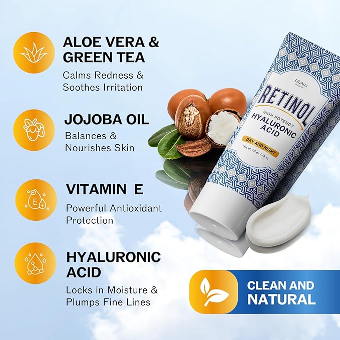 LilyAna Naturals Retinol Cream - Anti-Aging Moisturizer for Face & Neck, Made in USA, Wrinkle Reduction - 1.7oz, 2 Pack