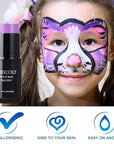 MEICOLY Light Purple Face Body Paint Stick(1.06 Oz),Cream Lavender Periwinkle Body Paint ,Sweatproof Waterproof Purple Eye Black for Sports,Violet Lilac Face Paint for Halloween SFX Ursula Cosplay