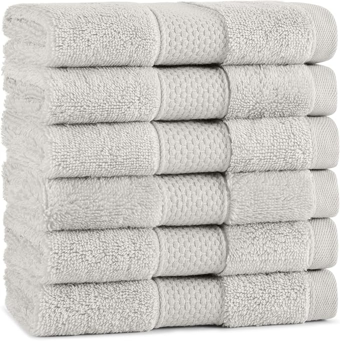 Aston & Arden Egyptian Wash Cloths - Pack of 6 - Oversized Ultra Soft Thick & Absorbent, 100% Ringspun Egyptian Cotton Bathroom Towel for Spa, Hotel, 600 GSM, 13 x 13 in, Tan