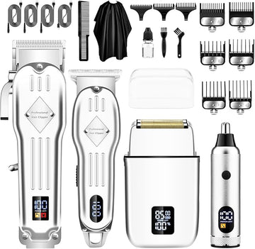 Professional Hair Clippers and Trimmer Set, Beard Trimmer & Foil Shaver & Nose Trimmer Kit for Men, Cordless Mens Clippers and Grooming Kit for Hair Cutting, Beard Styling, Home, Barber