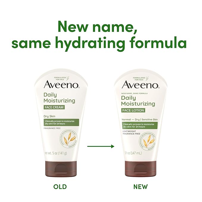 Aveeno Daily Moisturizing Face Lotion with Soothing Prebiotic Oat, Gentle Lotion Nourishes Normal to Dry Skin With Moisture, Facial Lotion for Sensitive Skin, Fragrance-Free, 5 oz