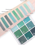 evpct 9 Colors Green Eyeshadow Palette, Light Bright Emerald Dark Teal Green Glitter Metallic Shimmer Sparkly Eye Shadow Eyeshadow Palette Makeup for Older Women Blue Eyes, Highly Pigmented Waterproof