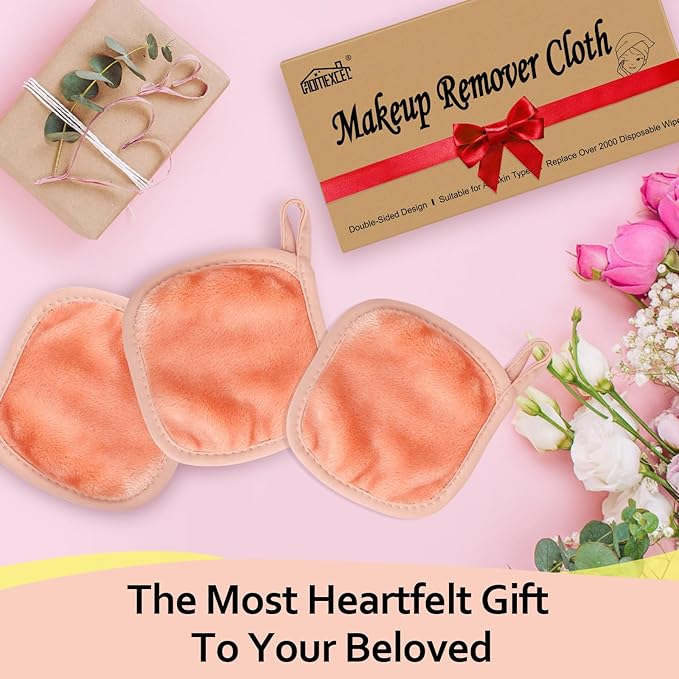 HOMEXCEL Makeup Remover Cloth 12 Pack, Reusable Makeup Remover Pads, Washable Ultra Soft Facial Cleansing Cloths For All Skin Types, 5 X 5 In, Pink