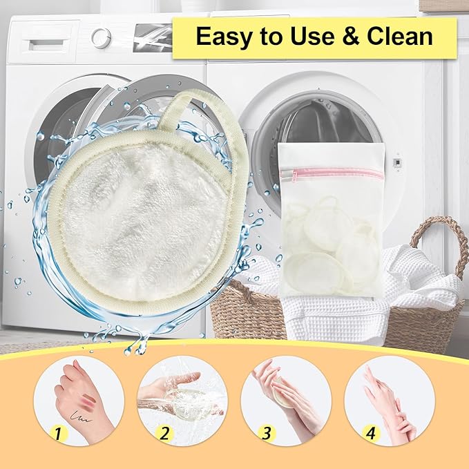 Nugilla 18 Packs Reusable Makeup Remover Pads with a Washable Laundry Bag, Resuable Microfiber Round Towel Skin Face Towels, Soft Makeup Remover Cloth, Fast Drying Washcloth (White)
