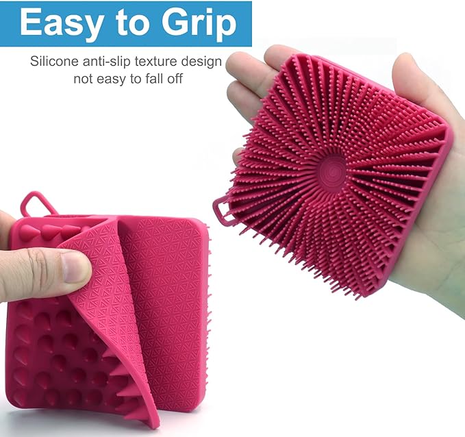 Silicone Body Scrubber Women, Dual-Sided Design Exfoliating Body Brush Buffer Scrubber and Scalp Massager, Shower Scrubber for Body, Silicone Loofah, Ergonomic No-Slip, Easy to Clean Clean(Red)