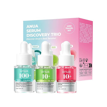 Anua Serum Discovery Trio, Mini Face Serum Travel Size Kit with Hyaluronic Acid, Niacinamide & Azelaic Acid, Hydrating Soothing Gift Set for Women, Korean Skincare Set -10ml/0.33fl.oz × 3EA