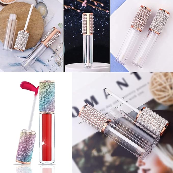 AMORIX 72 Pack 5ml Lip Gloss Tubes with Wand 5ml Empty Rhinestone Lip Gloss Containers Cute Lipgloss Bottles Lip Gloss Supplies Kit + Labels for DIY Lip Gloss Base