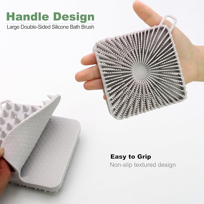 Silicone Body Scrubber, Silicone Loofah Double-Sided Body Brush,Silicone Shower Scrubber and Scalp Massager Shampoo Brush for Sensitive Kids Women Men All Kinds of Skin (Cool Gray)