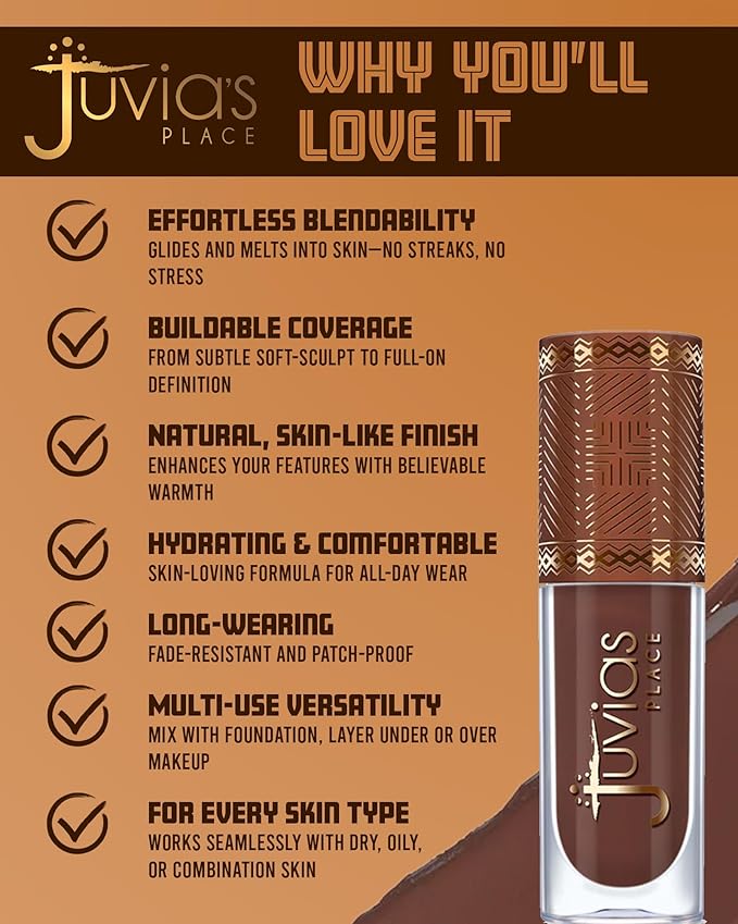 Juvia’s Place Bronzed Liquid Bronzer - Mahogany - Liquid Bronzer for Face with Silky Blendable Texture - Buildable Coverage for Natural Contour & Dimension - Easy-to-Blend, Patch-Proof Formula